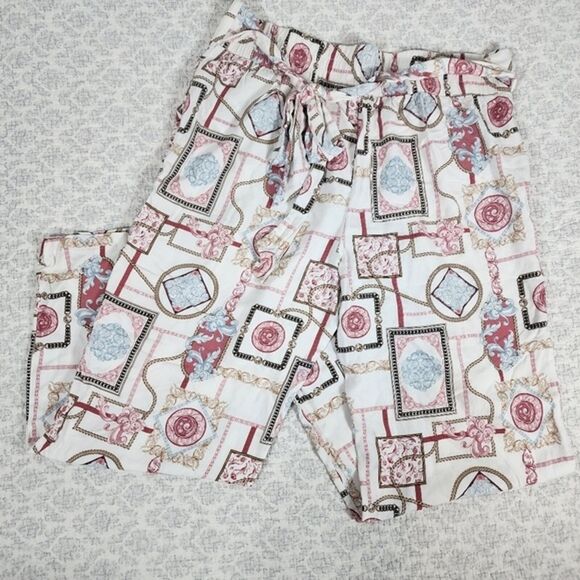 Guess Dira Palazzo Wide Leg Elastic Tie Printed Pants Size Large - Picture 2 of 7